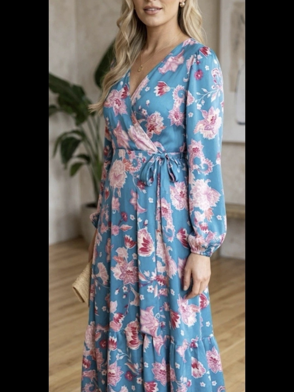 Kensie Floral Maxi Dress - Blue with Pink Floral